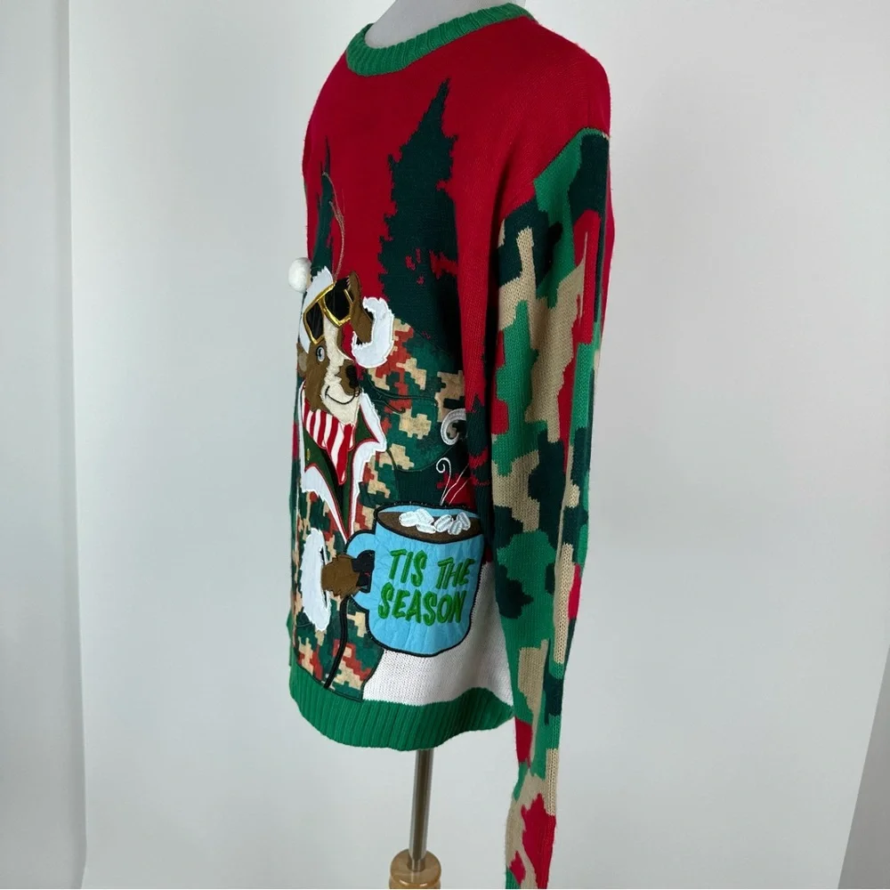 Celebrate Together Mens Camouflage Deer Ugly Christmas Sweater Size Medium